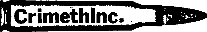 CrimethInc. logo, a stenciled bullet or marker with their name written on the side.