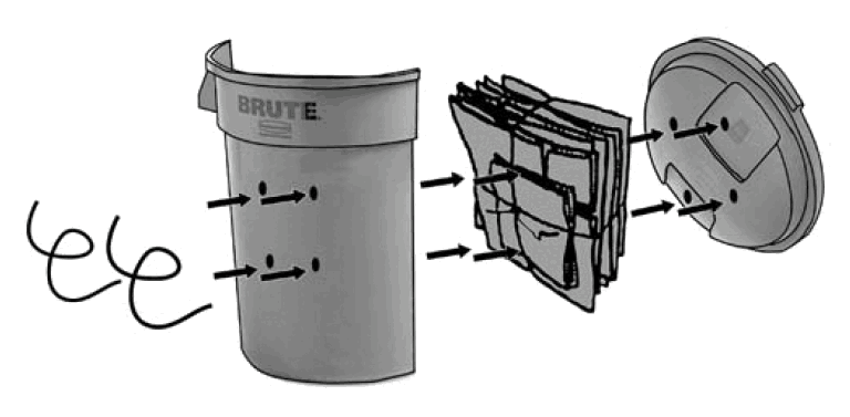 How to assemble a plastic trash can into a shield.